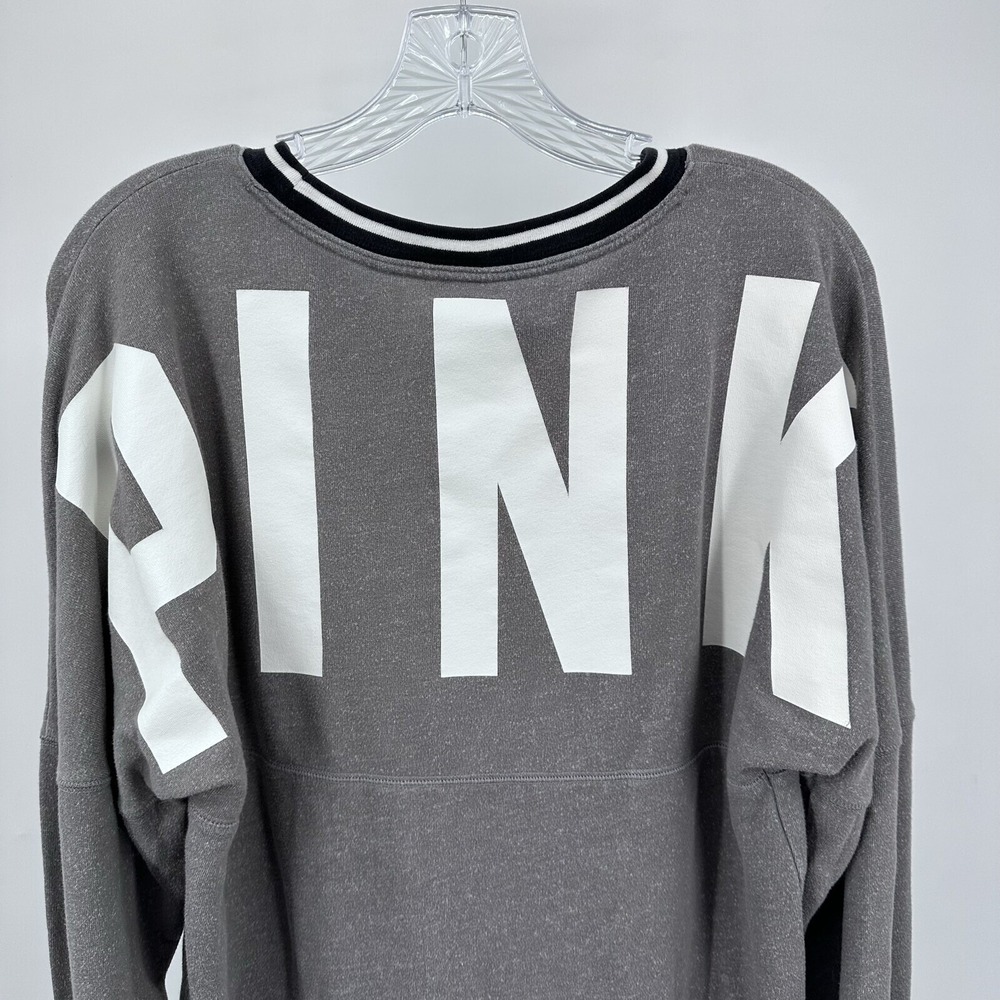 PINK Victoria's Small Secret Gray Varsity Long Sleeve Jersey Tee Shirt  Dog Logo - Picture 5 of 8